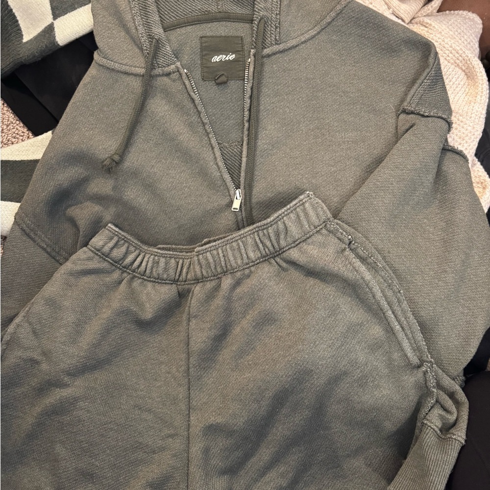 Aerie Green Hoodie and Shorts Set